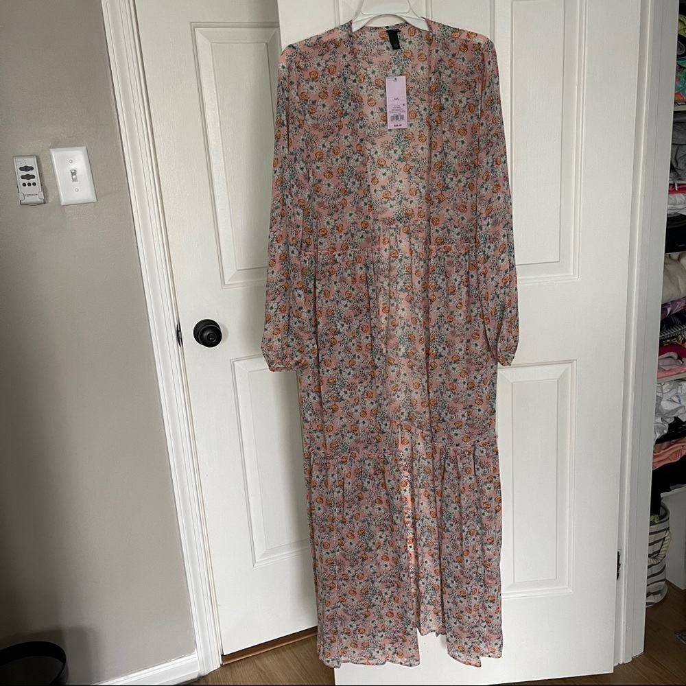 WILD FABLE CORAL FLORAL RUFFLE TRIM DUSTER M/L